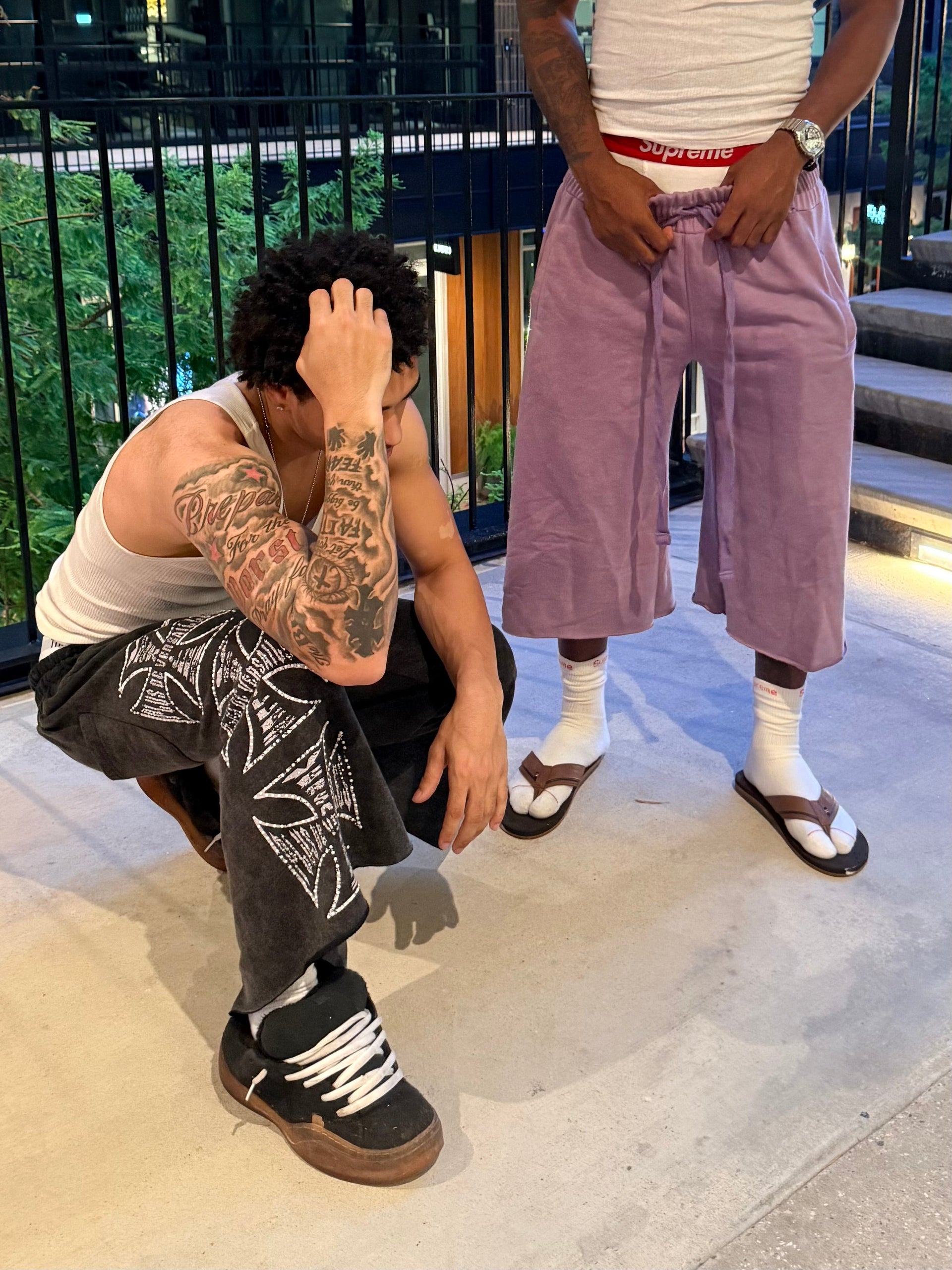 pearlized 3/4 shorts purple